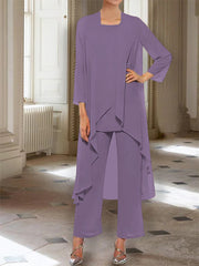 Chiffon Round Neck 3 4 Length Sleeves Ankle Length Mother Of The Bride Pantsuits With Jacket