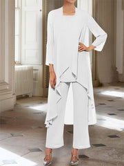 Chiffon Round Neck 3 4 Length Sleeves Ankle Length Mother Of The Bride Pantsuits With Jacket