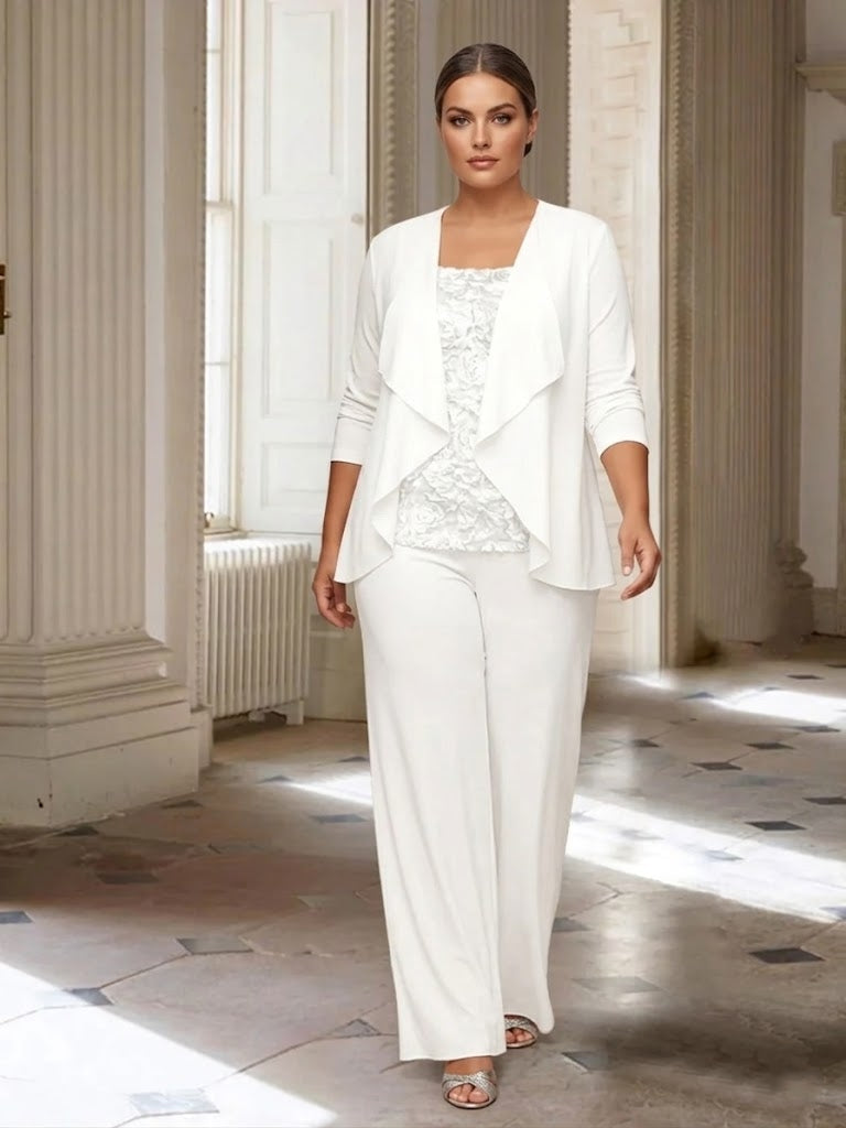 Chiffon Long Sleeves Plus Size Mother Of The Bride Pantsuits With Jacket