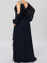 A Line Princess V Neck Mother Of The Bride Dresses With Rhinestones