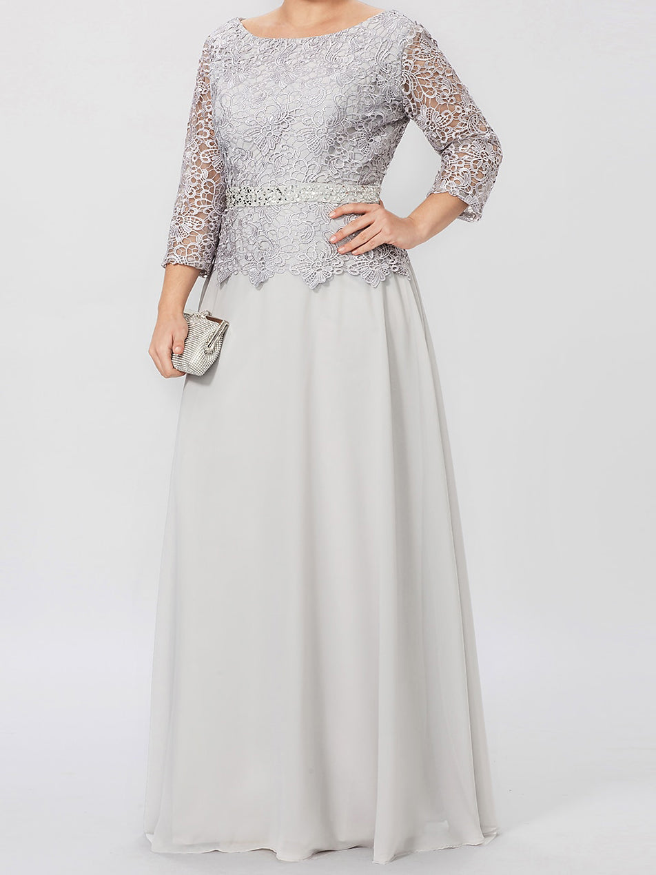 A Line Princess Round Neck 3 4 Length Sleeves Floor Length Mother Of The Bride Dresses With Applique Sequins