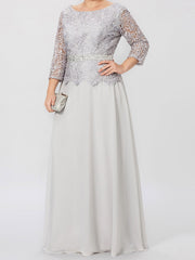 A Line Princess Round Neck 3 4 Length Sleeves Floor Length Mother Of The Bride Dresses With Applique Sequins
