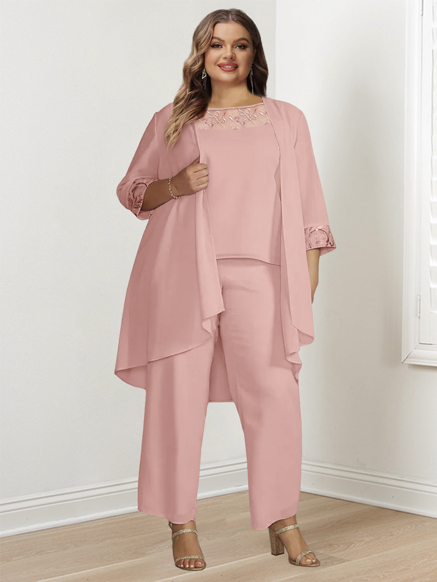 Chiffon Square Neck Long Sleeves Floor Length Mother Of The Bride Pantsuits With Jacket