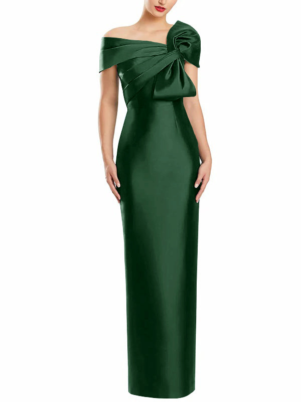 Sheath Column One Shoulder Floor Length Mother Of The Bride Dresses With Bow