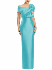 Sheath Column One Shoulder Floor Length Mother Of The Bride Dresses With Bow