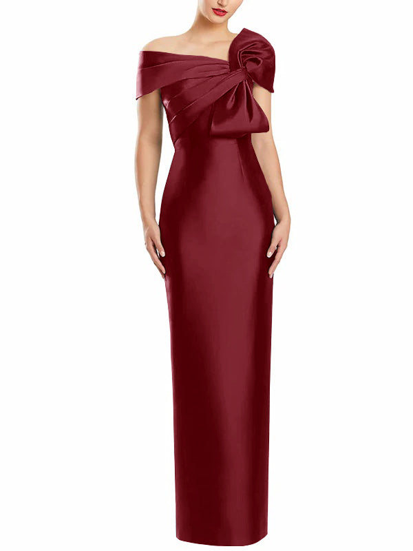 Sheath Column One Shoulder Floor Length Mother Of The Bride Dresses With Bow