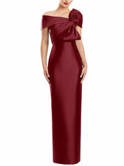 Sheath Column One Shoulder Floor Length Mother Of The Bride Dresses With Bow