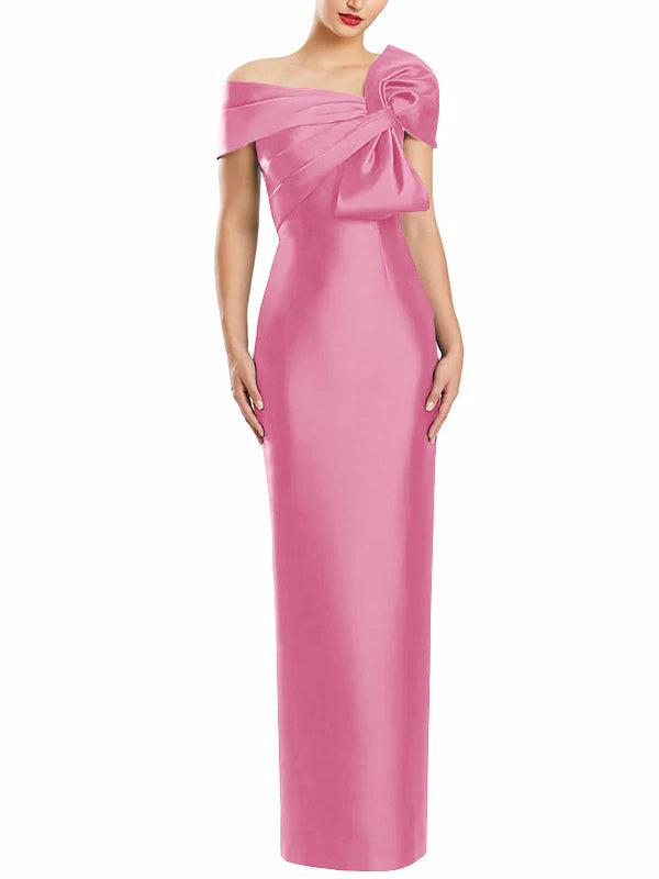 Sheath Column One Shoulder Floor Length Mother Of The Bride Dresses With Bow
