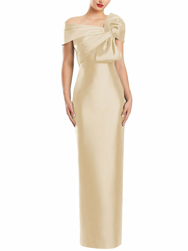 Sheath Column One Shoulder Floor Length Mother Of The Bride Dresses With Bow