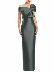 Sheath Column One Shoulder Floor Length Mother Of The Bride Dresses With Bow