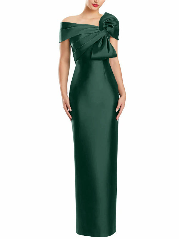 Sheath Column One Shoulder Floor Length Mother Of The Bride Dresses With Bow