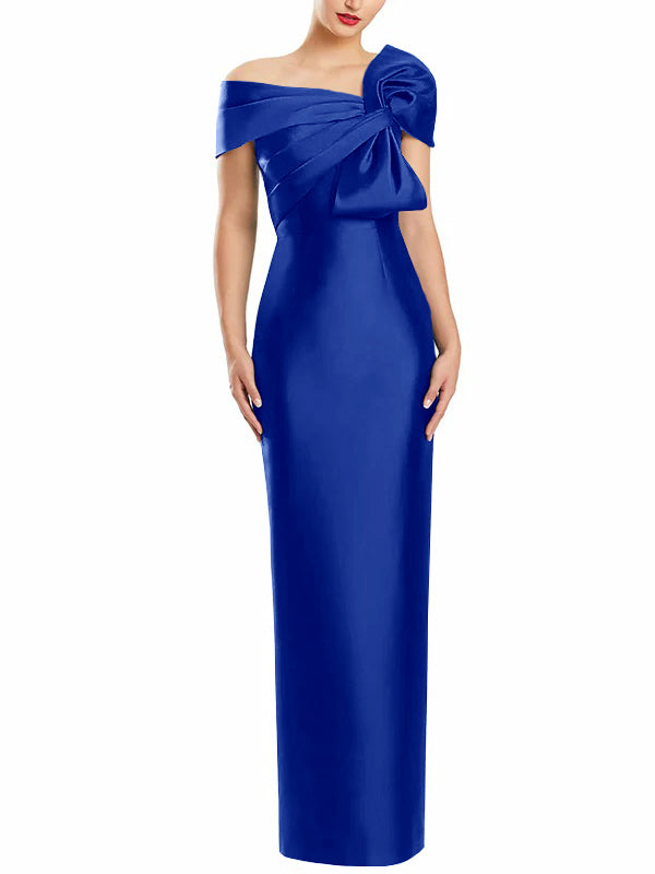 Sheath Column One Shoulder Floor Length Mother Of The Bride Dresses With Bow