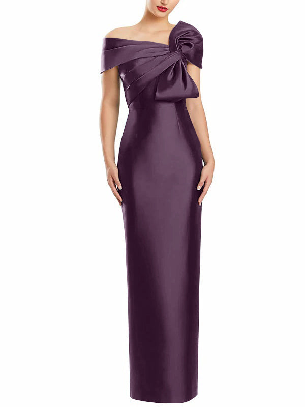 Sheath Column One Shoulder Floor Length Mother Of The Bride Dresses With Bow