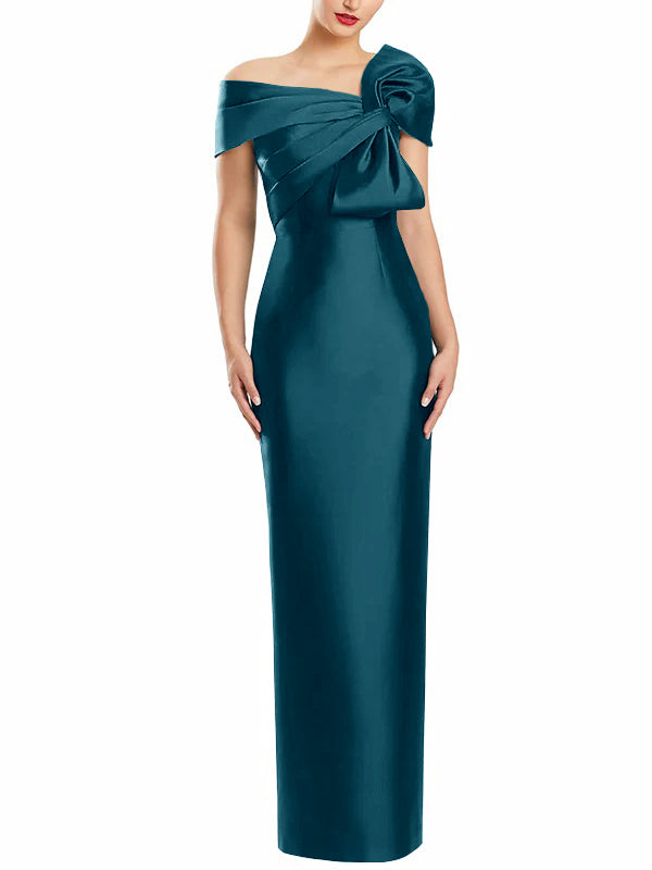 Sheath Column One Shoulder Floor Length Mother Of The Bride Dresses With Bow