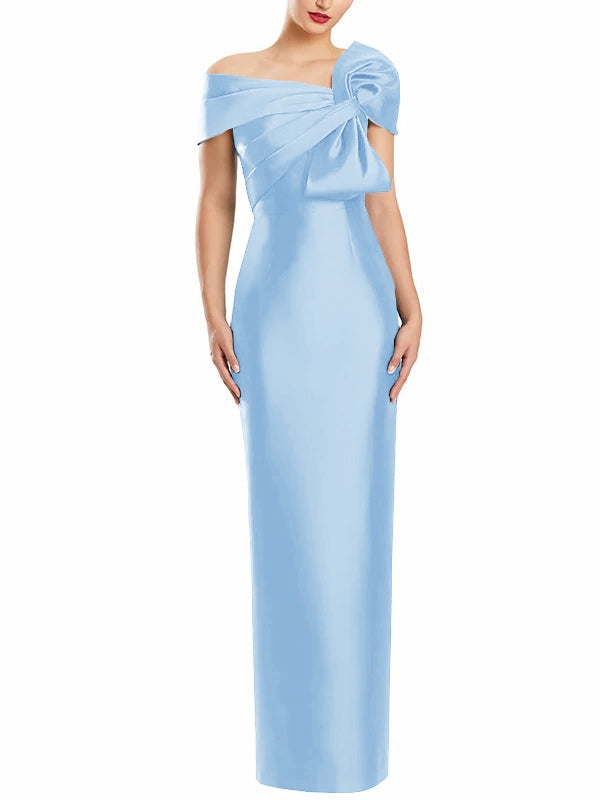 Sheath Column One Shoulder Floor Length Mother Of The Bride Dresses With Bow