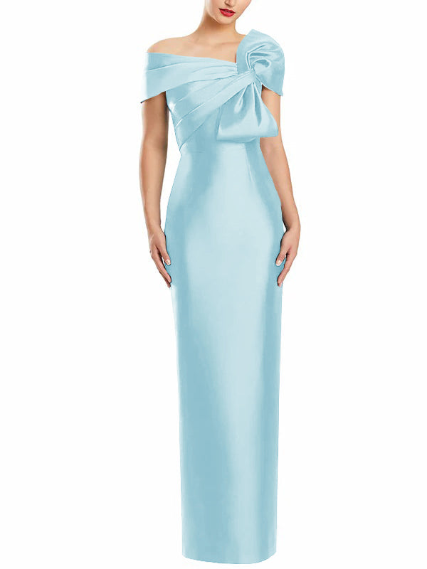 Sheath Column One Shoulder Floor Length Mother Of The Bride Dresses With Bow