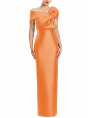 Sheath Column One Shoulder Floor Length Mother Of The Bride Dresses With Bow