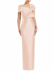 Sheath Column One Shoulder Floor Length Mother Of The Bride Dresses With Bow