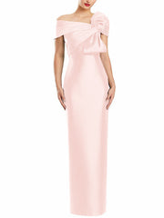 Sheath Column One Shoulder Floor Length Mother Of The Bride Dresses With Bow