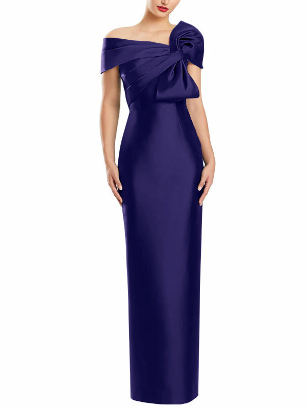 Sheath Column One Shoulder Floor Length Mother Of The Bride Dresses With Bow