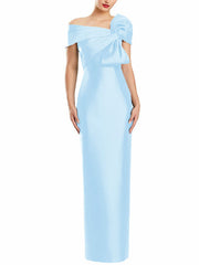 Sheath Column One Shoulder Floor Length Mother Of The Bride Dresses With Bow