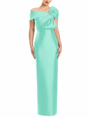 Sheath Column One Shoulder Floor Length Mother Of The Bride Dresses With Bow