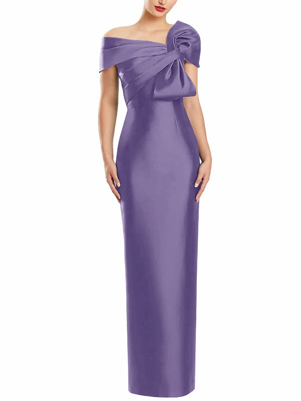 Sheath Column One Shoulder Floor Length Mother Of The Bride Dresses With Bow