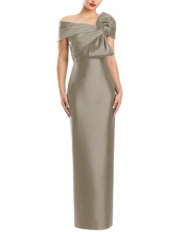 Sheath Column One Shoulder Floor Length Mother Of The Bride Dresses With Bow