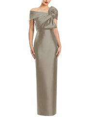 Sheath Column One Shoulder Floor Length Mother Of The Bride Dresses With Bow