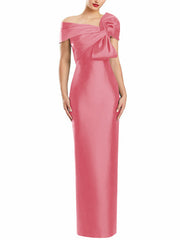 Sheath Column One Shoulder Floor Length Mother Of The Bride Dresses With Bow