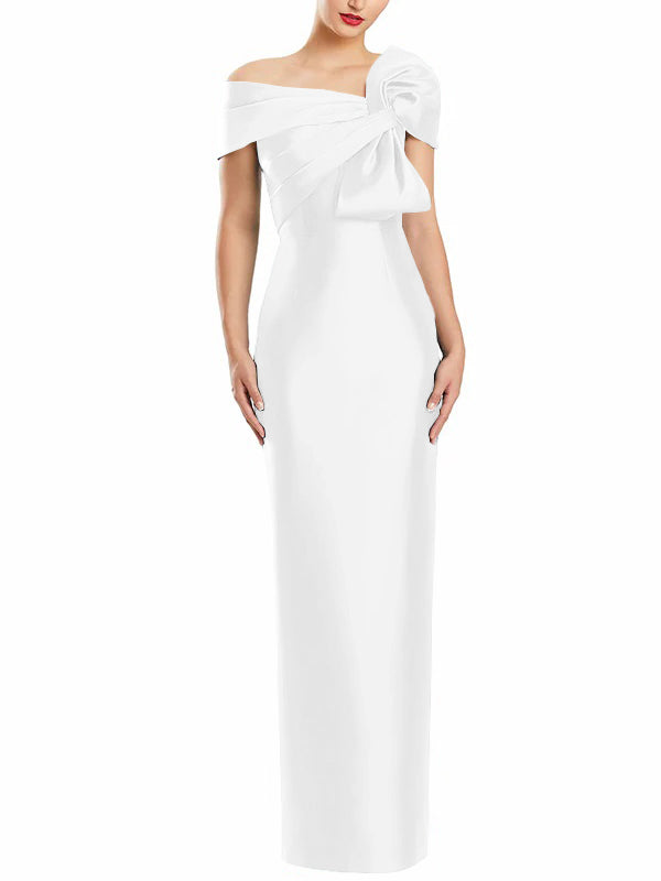 Sheath Column One Shoulder Floor Length Mother Of The Bride Dresses With Bow