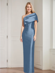 Sheath Column One Shoulder Sleeveless Floor Length Mother Of The Bride Dresses With Bowknot