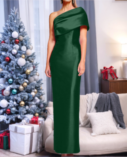 Sheath Column One Shoulder Sleeveless Floor Length Mother Of The Bride Dresses With Bowknot