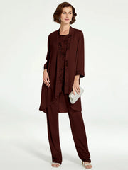 Chiffon Round Neck Floor Length Mother Of The Bride Pantsuits With Jacket