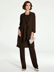 Chiffon Round Neck Floor Length Mother Of The Bride Pantsuits With Jacket