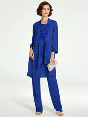 Chiffon Round Neck Floor Length Mother Of The Bride Pantsuits With Jacket
