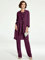 Chiffon Round Neck Floor Length Mother Of The Bride Pantsuits With Jacket