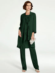 Chiffon Round Neck Floor Length Mother Of The Bride Pantsuits With Jacket