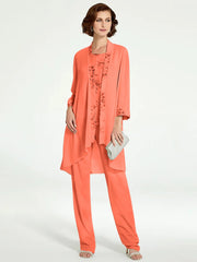 Chiffon Round Neck Floor Length Mother Of The Bride Pantsuits With Jacket
