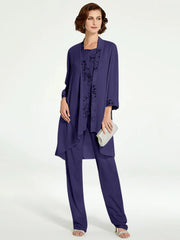 Chiffon Round Neck Floor Length Mother Of The Bride Pantsuits With Jacket