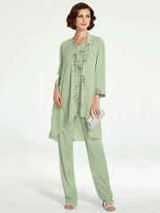 Chiffon Round Neck Floor Length Mother Of The Bride Pantsuits With Jacket