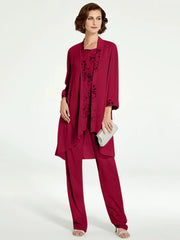 Chiffon Round Neck Floor Length Mother Of The Bride Pantsuits With Jacket
