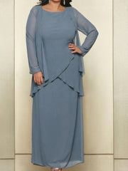 Sheath Column Round Neck Chiffon Mother Of The Bride Dresses With Jacket