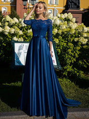 A Line Princess Satin Mother Of The Bride Dresses With Lace Belt