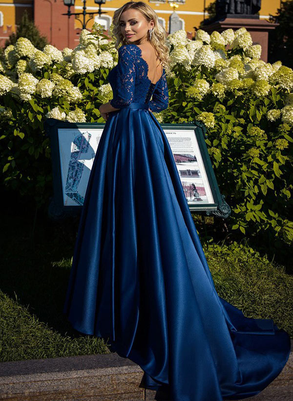 A Line Princess Satin Mother Of The Bride Dresses With Lace Belt