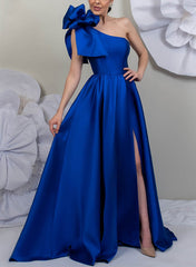 A Line Princess One Shoulder Sleeveless Satin Mother Of The Bride Dresses With Split Side