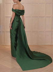 A Line Princess Off The Shoulder Satin Mother Of The Bride Dresses With Split Side