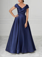A Line Princess V Neck Satin Mother Of The Bride Dresses With Ruched