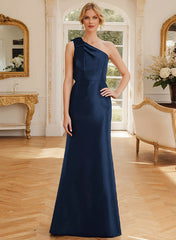 Sheath Column One Shoulder Sleeveless Satin Mother Of The Bride Dresses With Bowknot