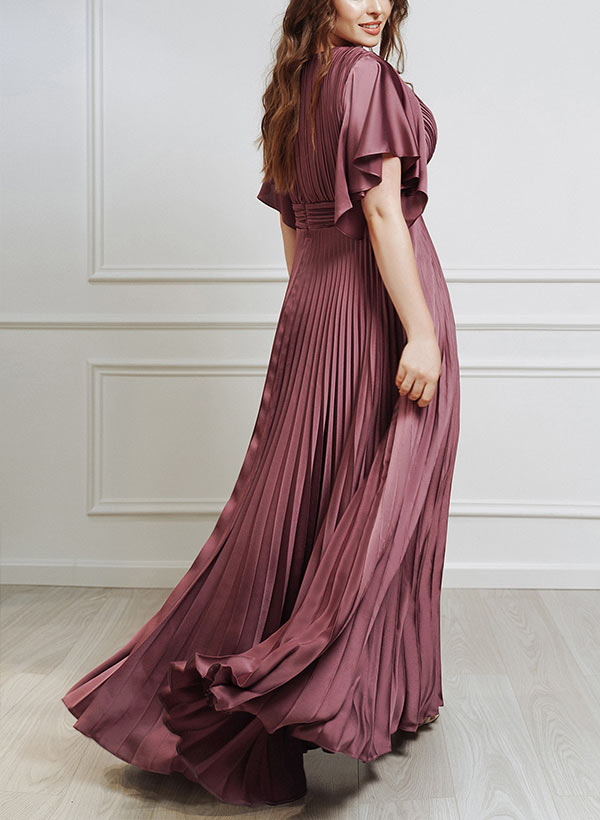 A Line Princess V Neck Short Sleeves Mother Of The Bride Dresses With Belt